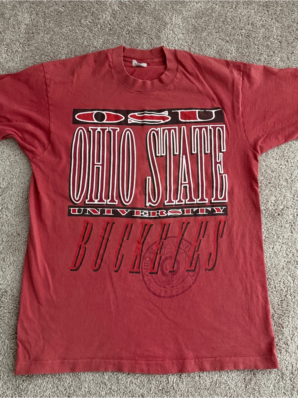 Vintage 90s Ohio State Buckeyes T Shirt Single Stitch Faded Red NCAA Tee Large
